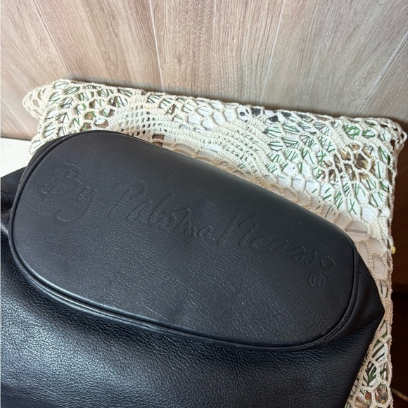 Paloma Picasso Vintage Chic Black Leather Backpack with Gold Accents main image 5